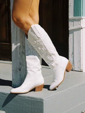 Princess Polly NEW White Women's Western Boots - Leather Cowboy Boots